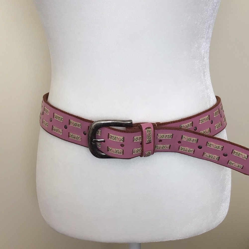 Pink Leather Belt with Silver Buckle 39” long